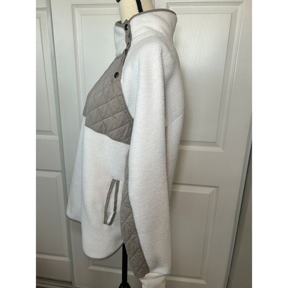 Abercrombie & Fitch Asymmetrical Snap-Up‎ Fleece, Ivory/Beige, Size Medium - Picture 2 of 9